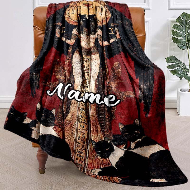 Egyptian Cat Customize Your Name Blanket Used For Chair Office Sofa Bed Camping Soft And Warm Giving Friends And Relatives Birthday Graduation Gift