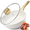 GiPP 24cm Deep Frying Pan with Lid, IH & Gas Compatible, Non-stick, with Pouring Spout, Ceramic Coating, Easy To Clean, High Heat Efficiency, Wok, Sau