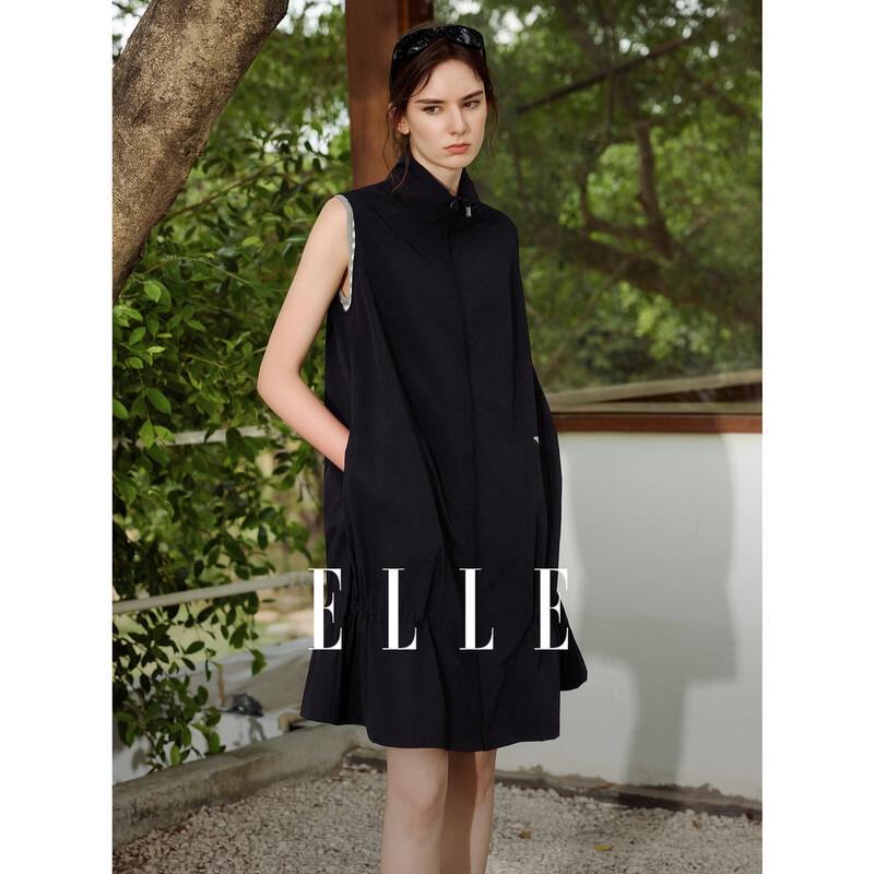 ELLE French Stand Collar Sleeveless A-Line Midi Dress M