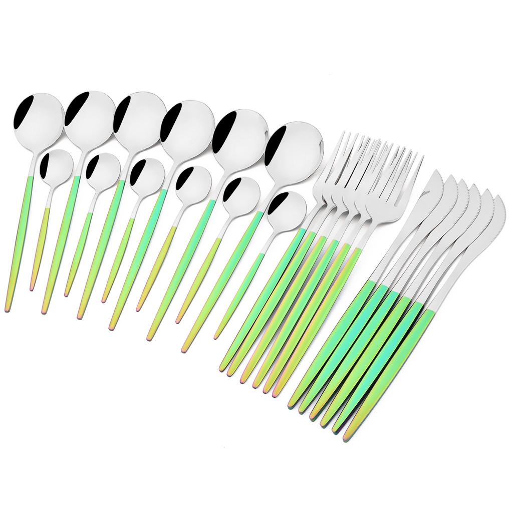 Juego de vajilla dorada de 24 Uds., cuchillos, tenedor, cucharas de té, juego de cubiertos de acero inoxidable, cubiertos de cocina, juego de vajilla