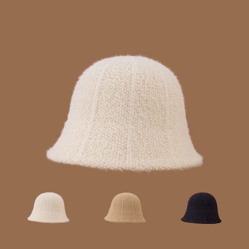 Fashion Autumn Winter Bucket Hat Knit Cold Proof Warm Hat Simple Windproof Panama Cap for Women