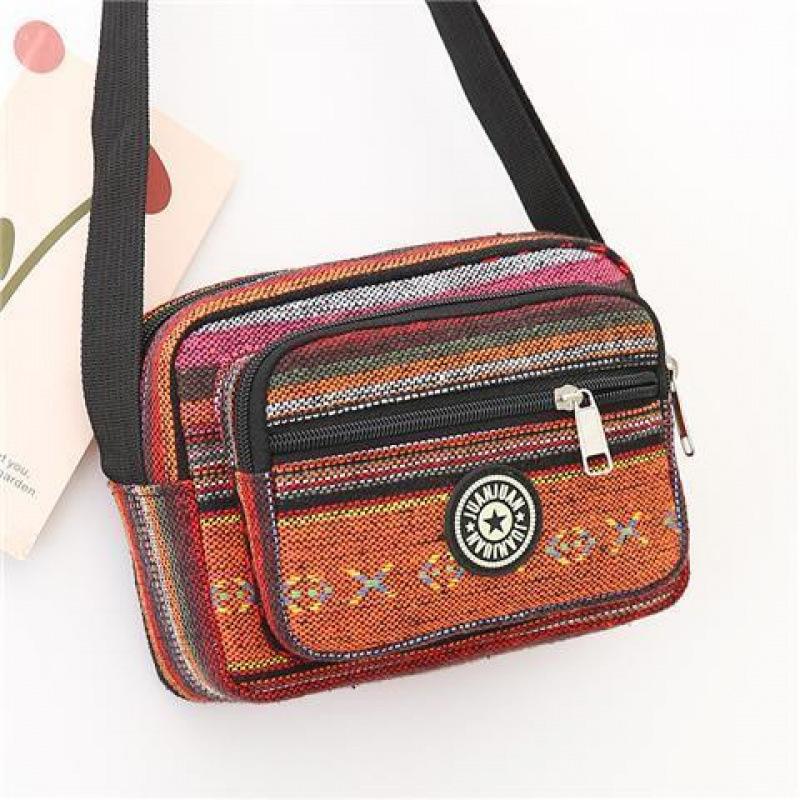 Многослойная женская сумка-мессенджер, 2024, полосатая парусиновая одинарная сумка, женская сумка через плечо для мобильного телефона, нейлоновая оксфордская сумка на плечо коричневый