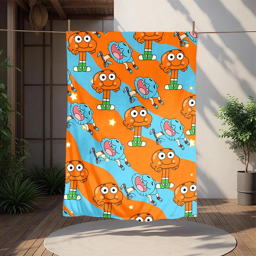 1pc Gumball, Penny, Cartoon Digital Printed Flannel Blanket, Super Soft Plush Fleece Bed Cover, Multipurpose Four Season Blanket for Sofa, B