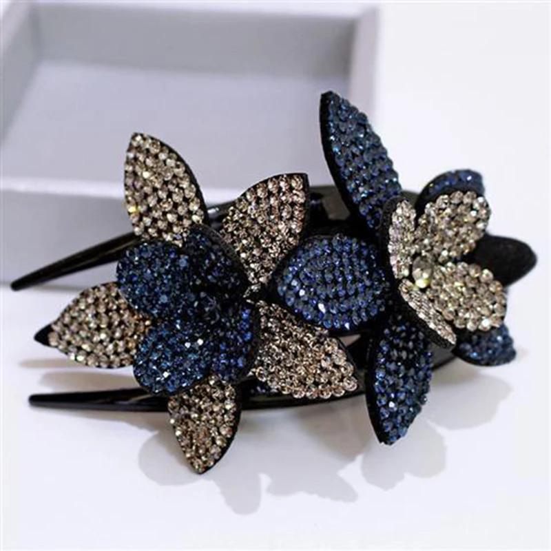 Female Beads Hairgrip Elegant Rhinestone Flower Duckbill Hair Claws Vintage Hair Combs Clip Shinning Hairpin Ponytail Headwear