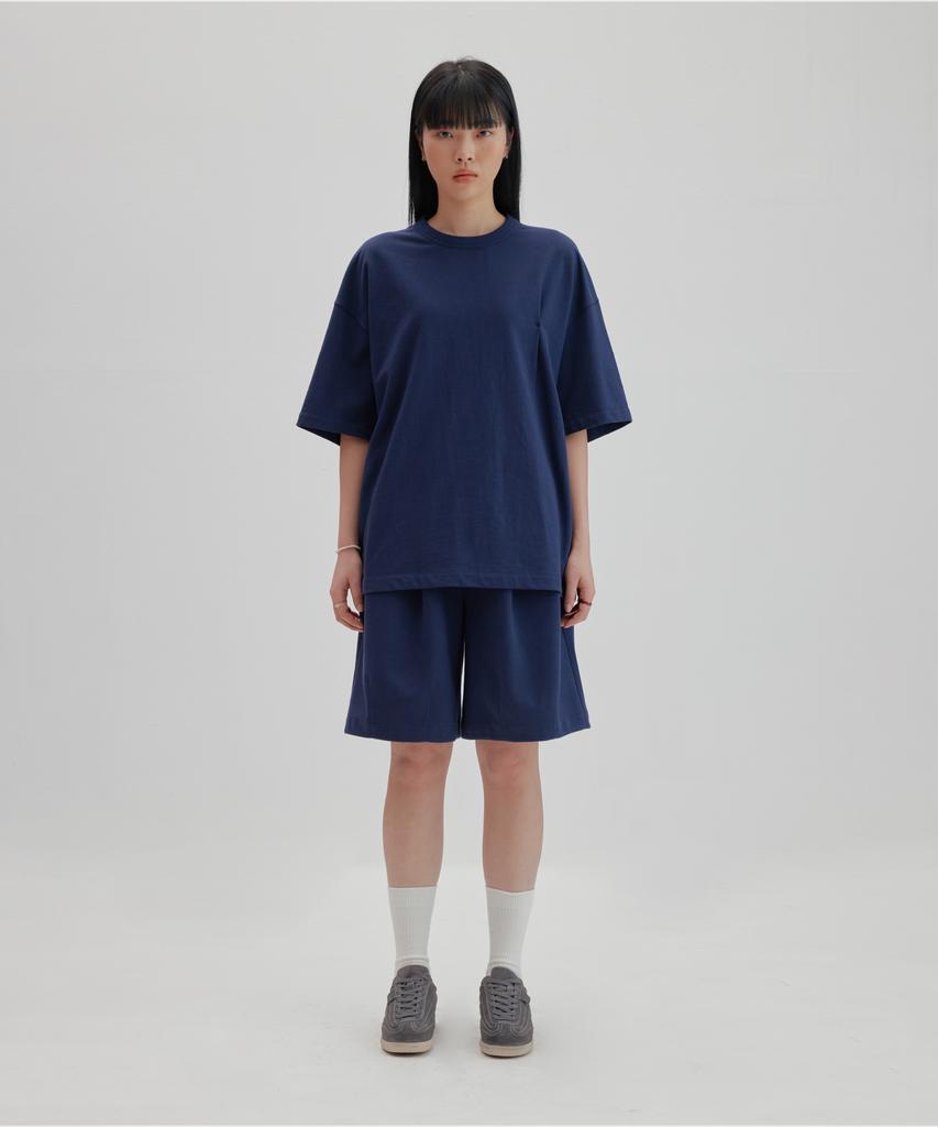 NONBLANK Pleated Half T-Shirt_Navy
