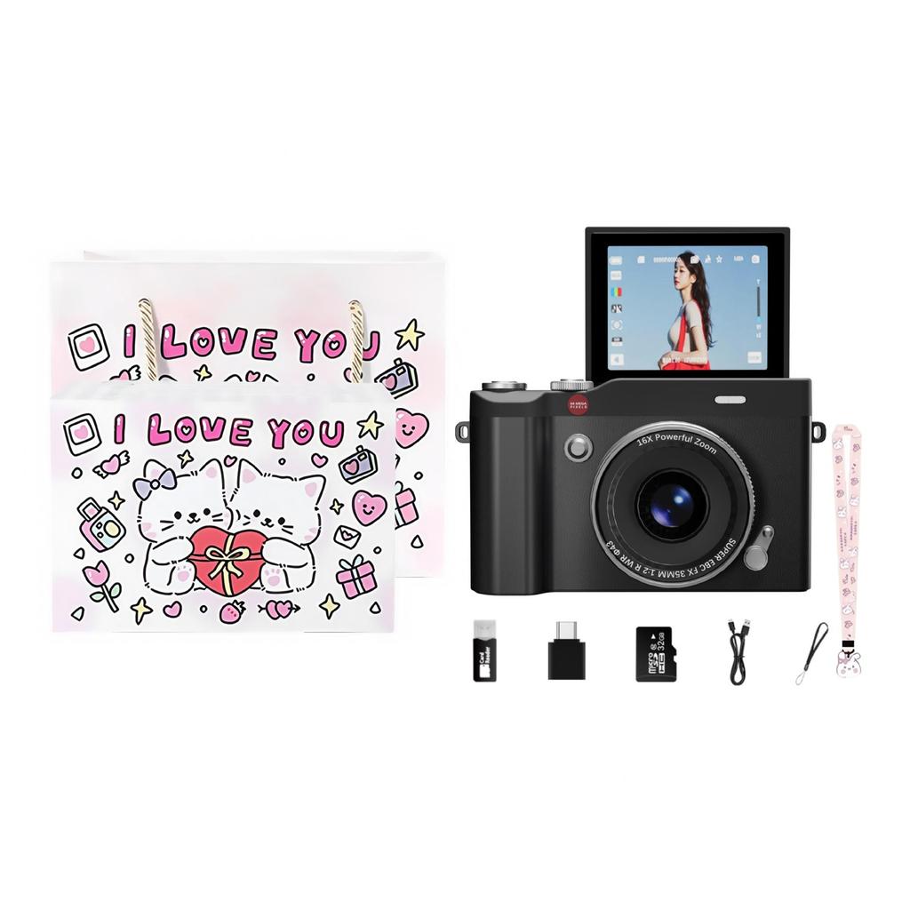 Retro 4K Flip Screen Mirrorless Camera for Students - High Definition, Portable, CCD Sensor