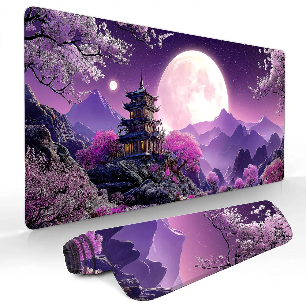 Kunst Ästhetik Lila Kirschblüte Mauspads Gaming-Matten Rutschfeste Schreibtischmatte Mausteppich Genähter Rand HD-Druck Büromatte