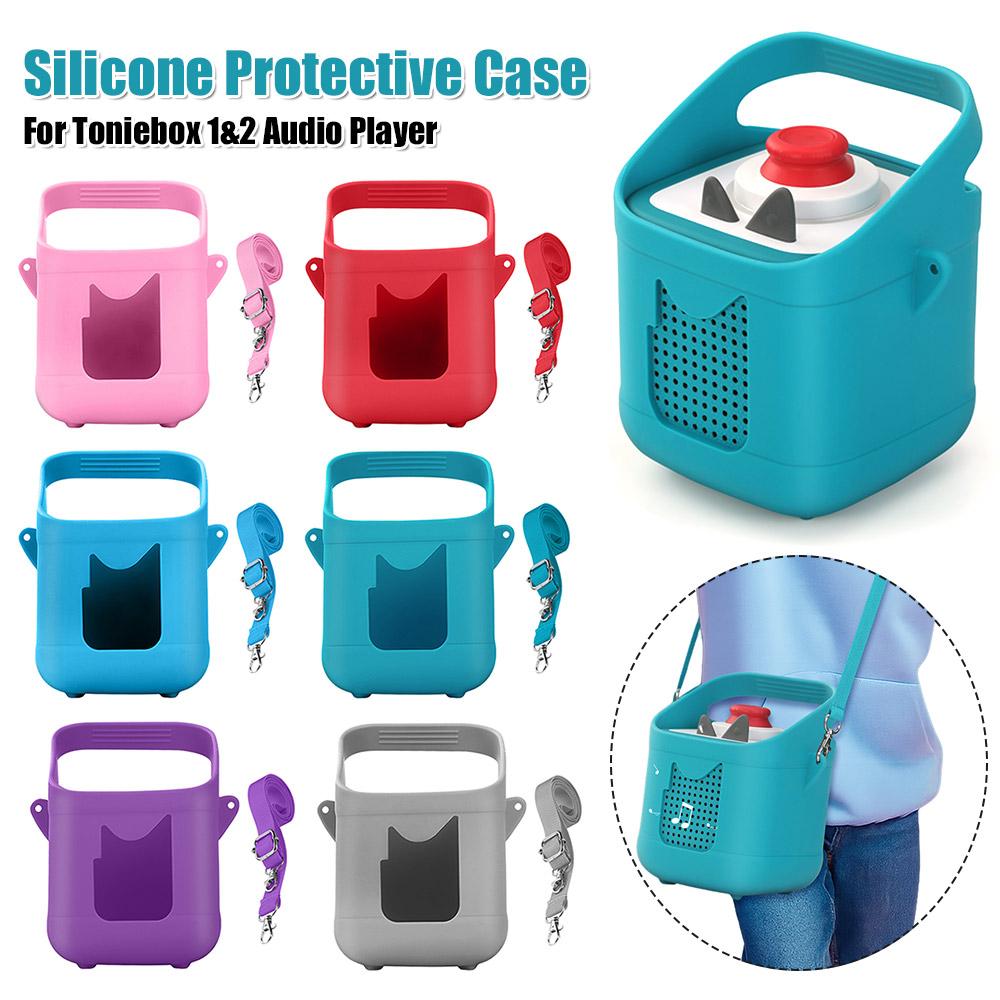 Soft Protective Silicone Sleeve with Easy To Carry Handle Shockproof Anti-Slip Protective Cover for Toniebox 1&2 Audio Player