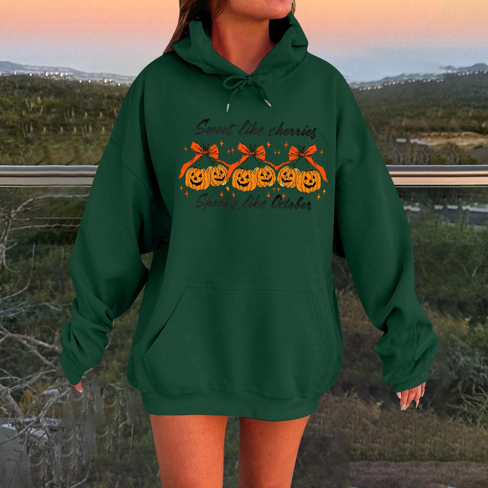 

Женский плюшевый свитшот с длинными рукавами оверсайз со спущенными плечами и капюшоном с принтом на Хэллоуин S