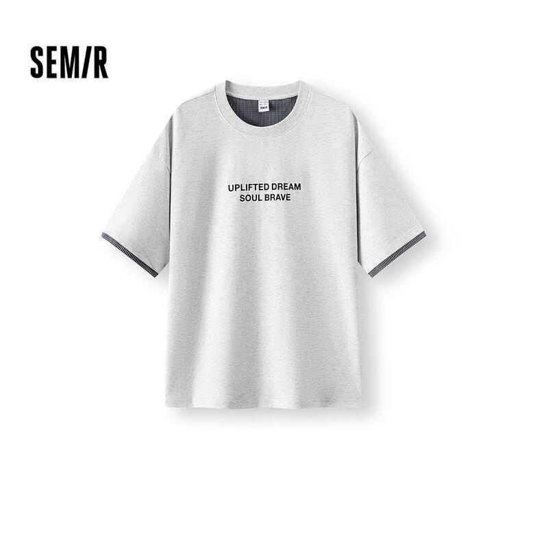 Semir Men's Short Sleeve Letter Print T-Shirt with Plaid Cuffs