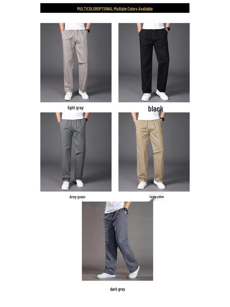 Men's Plus Size Elastic Waist Cargo Pants – Casual, Loose Fit, Solid Color