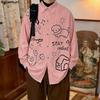 INCERUN S-5XL Men Lapel Neck Long Sleeve Cute Print Casual Loose Oversized Tops Shirts