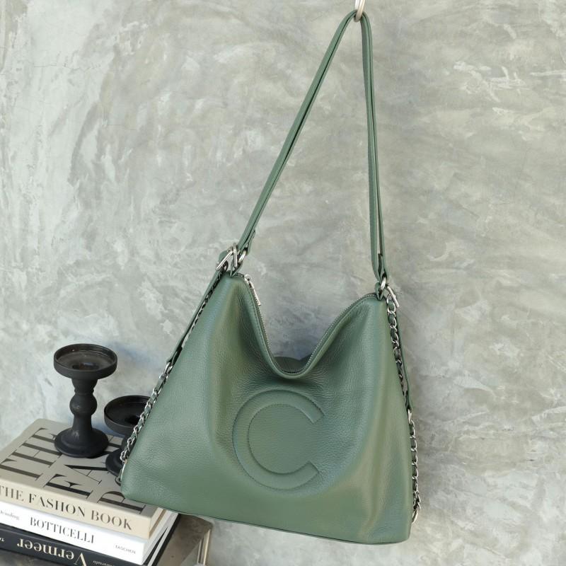 

High-end Bag One-shoulder Underarm Genuine Leather Women s Large-capacity Chain Commuting Tote Fashionable Backpack L 35 W 12 H 28CM зелений