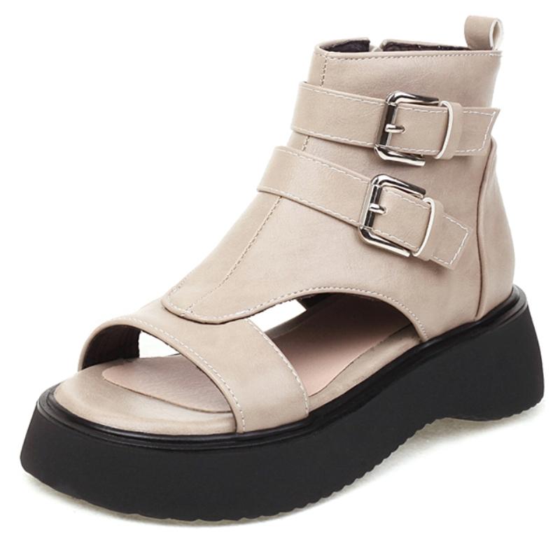 Casual Women s Sandals Summer Shoes Platform 2025 Buckle Cut-outs Black Brown Flats Heels Ankle Boots Footwear Shoes Comfortable 35