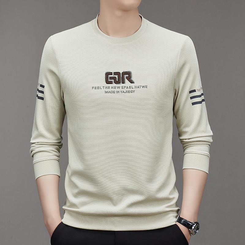 

Осенняя новая мужская футболка с длинными рукавами для молодежи и среднего возраста, модный повседневный свитер с круглым вырезом и принтом M