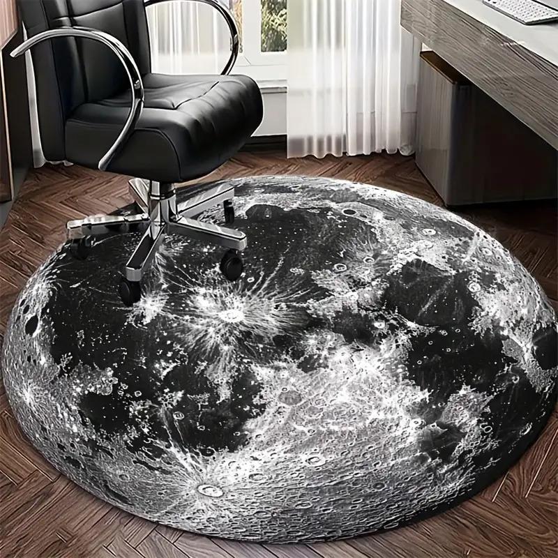 Crystal Velvet carpet2D Flat Print Not 3D Doormat 1pc, Creative Black and White Moon Pattern Printed Round Decorative Mat,