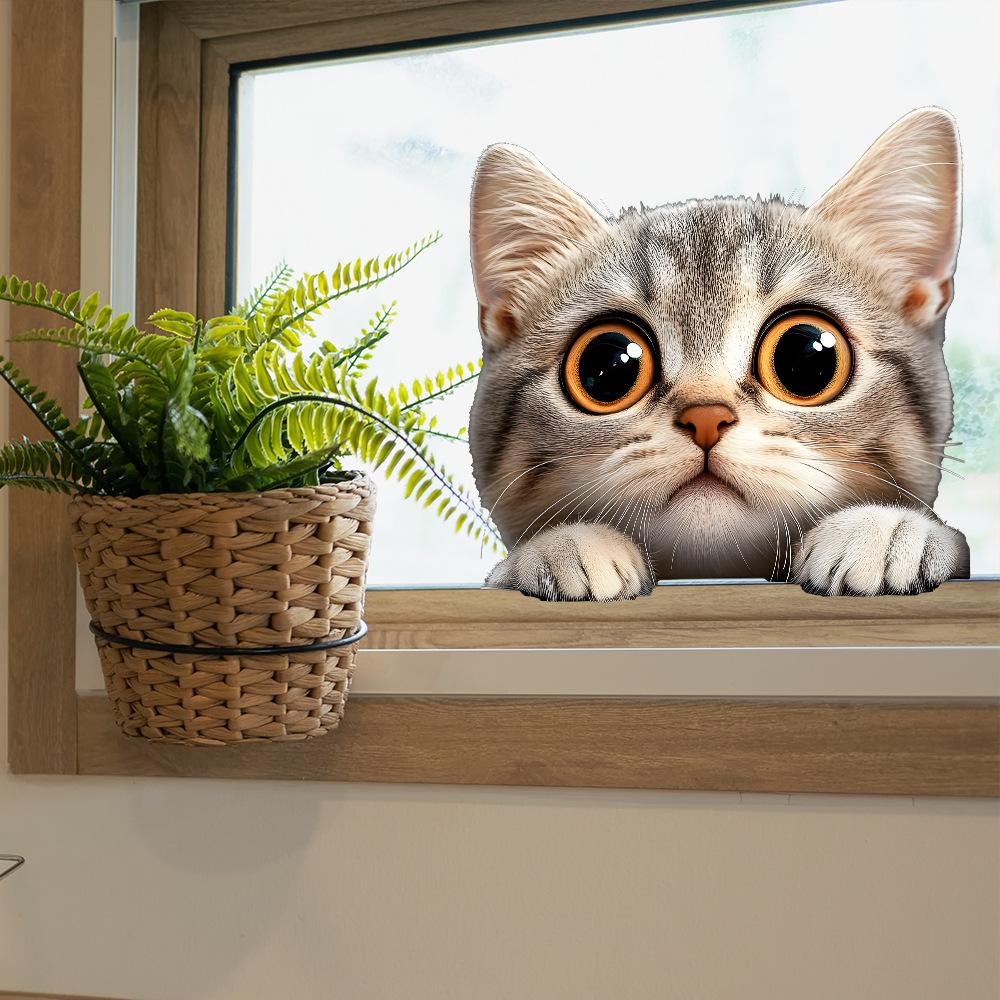 Kreslená vykukující kočka Balkonové sklo Domácí pozadí Zkrášlení Samolepka na okno