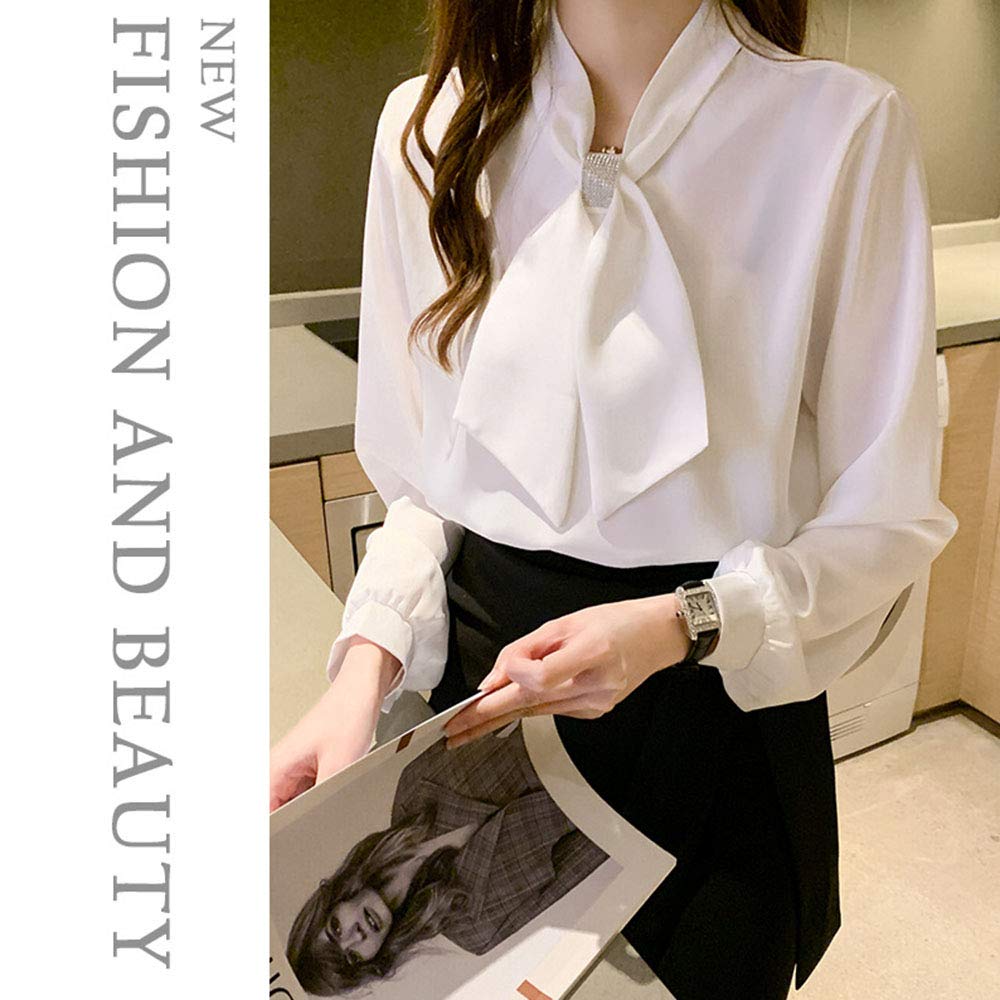 [SYitong] JFashion Bow Tie Blouse, Fresh and Flowy Blouse with Ribbon, Long Sleeved, Stylish, Office Casual Chiffon Blouse, Spring Clothing, Ribbon Bl