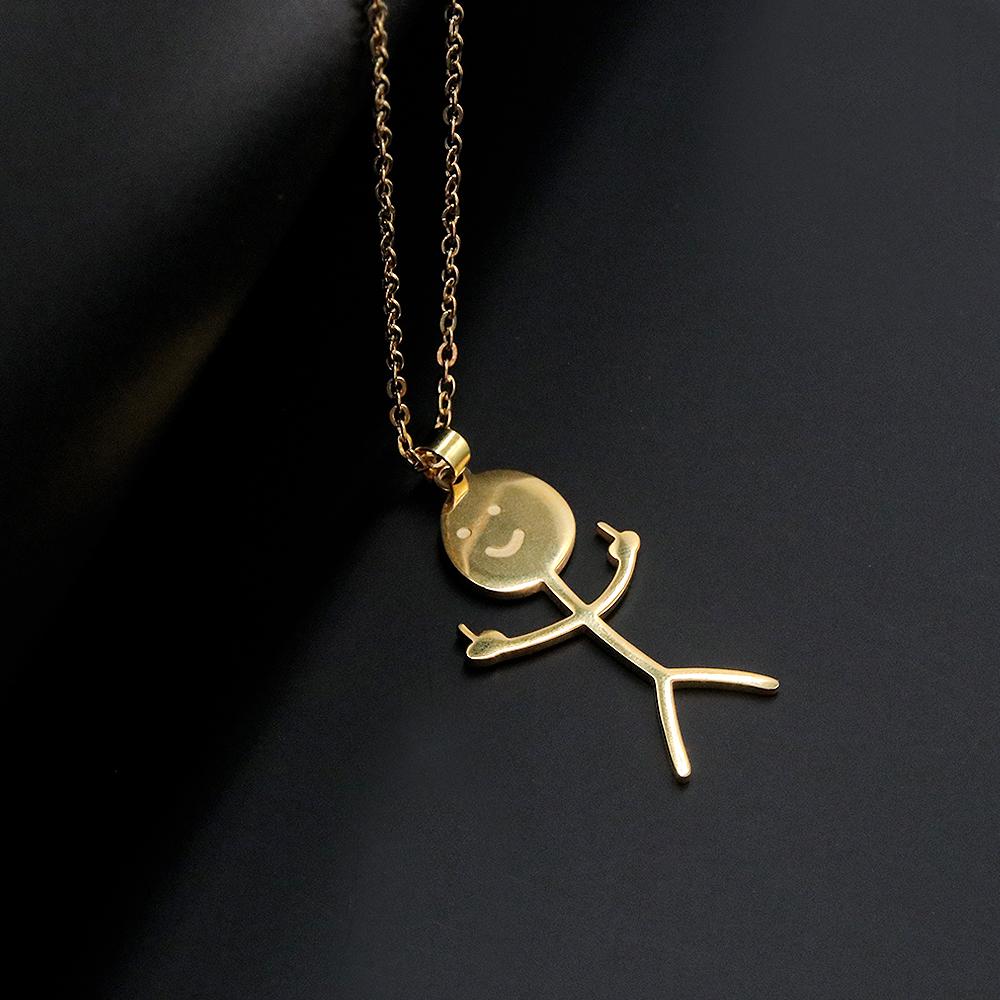 Funny Middle Finger Doodle Necklace Smiley Matchstick Hand Gesture Pendant Choker For Men Women Hiphop Fashion Jewelry Gift