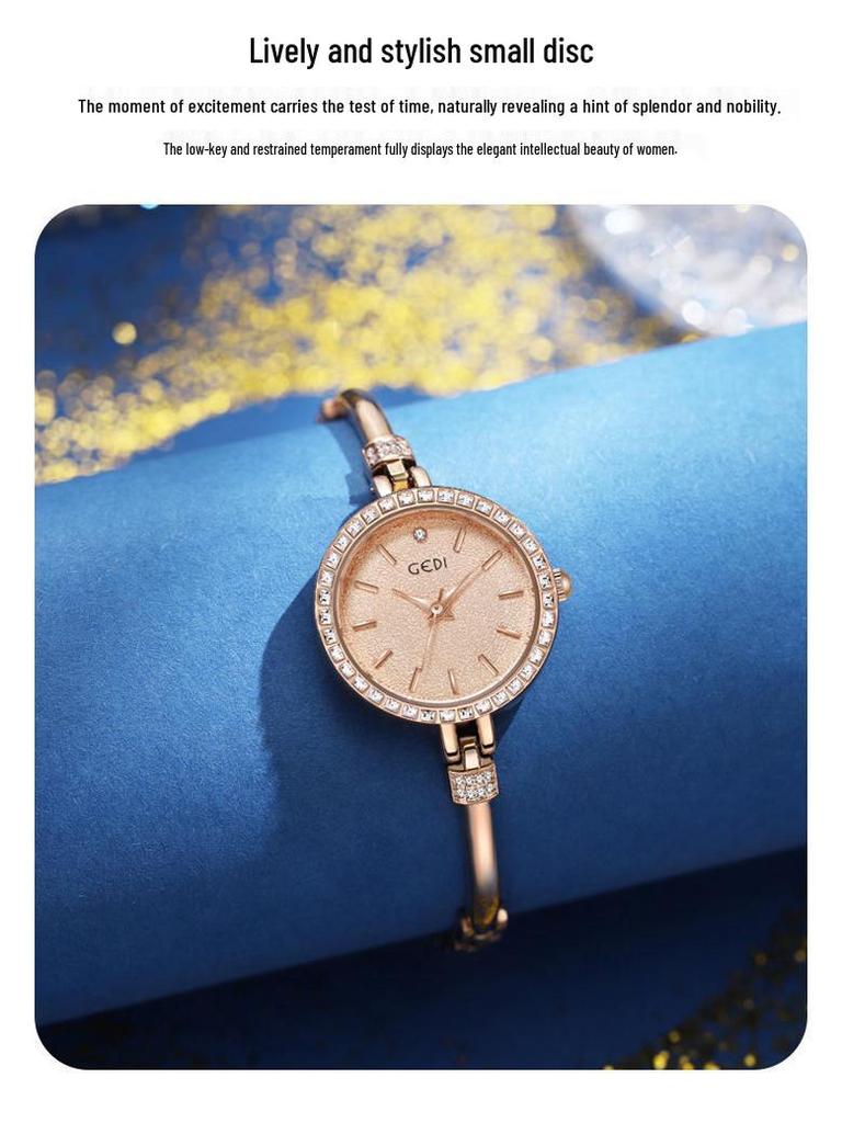 Gedi Ladies' Luxury Diamond-Set Bangle Wristwatch - Exquisite, Small, Waterproof Quartz Design