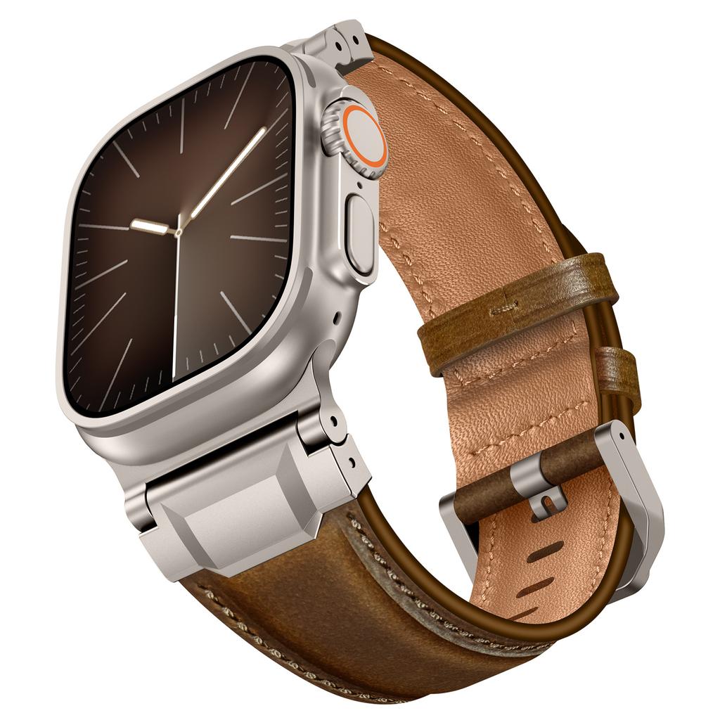 Elegant Leather Band for Apple Watch Ultra 3 2 49mm Series 11 10 46mm Men Business Straps for Iwatch 9 8 7 6 5 4 Se 3 44mm 45mm