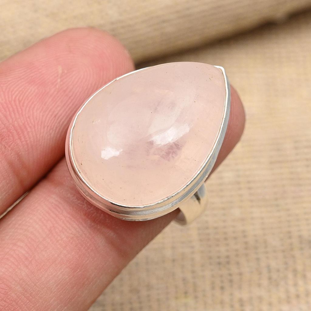 Beautiful Rose Quartz Gemstone Handmade 925 Sterling Silver Ring Jewelry