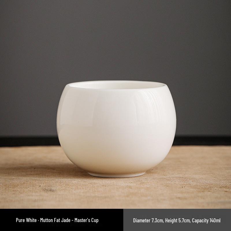 Jade Porcelain Sheep Fat Ceramic Tea Tasting Cup - High-End Personal Master Cup