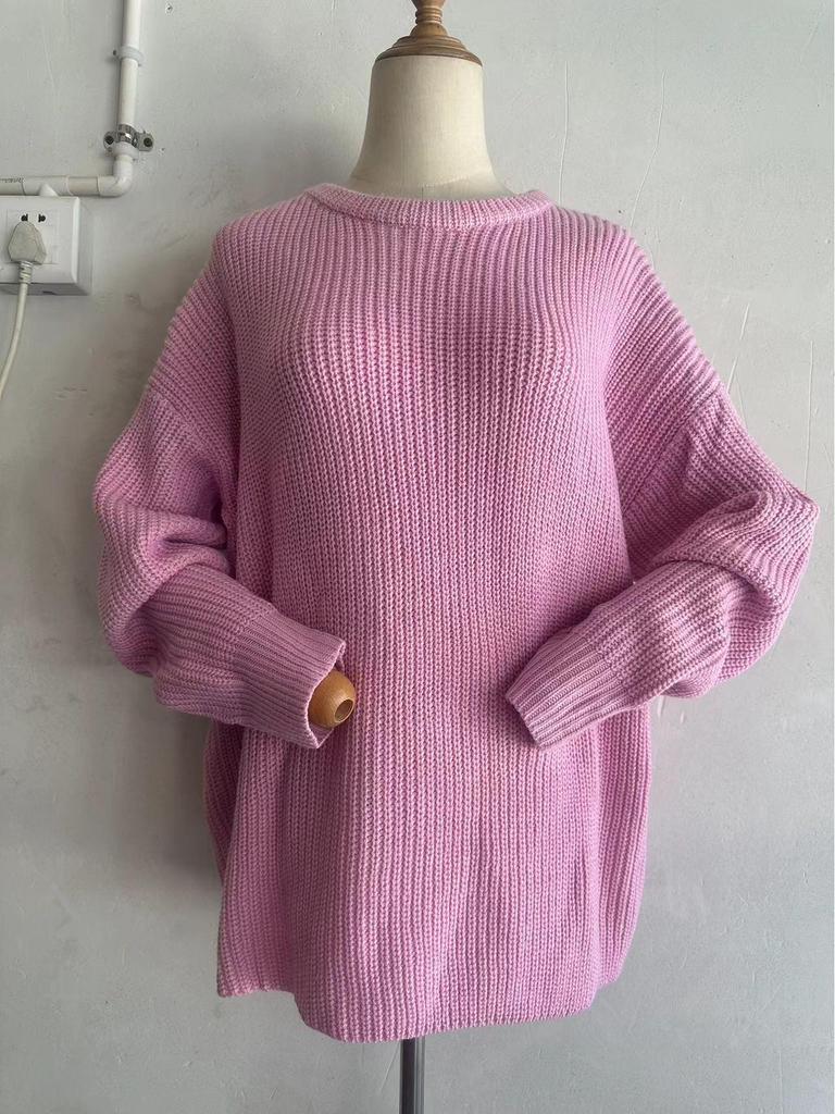 Autumn/Winter Women's Loose Round Neck Solid Color Knit Cardigan Sweater