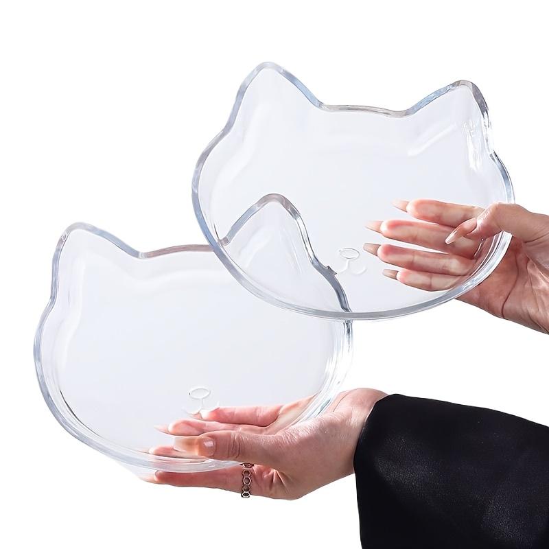 Cute Cat Head Plate Home Transparent Tempered Glass Dessert Dish Set Resistant Kitchen Tableware for Fruit Noodle Sushi Gifts