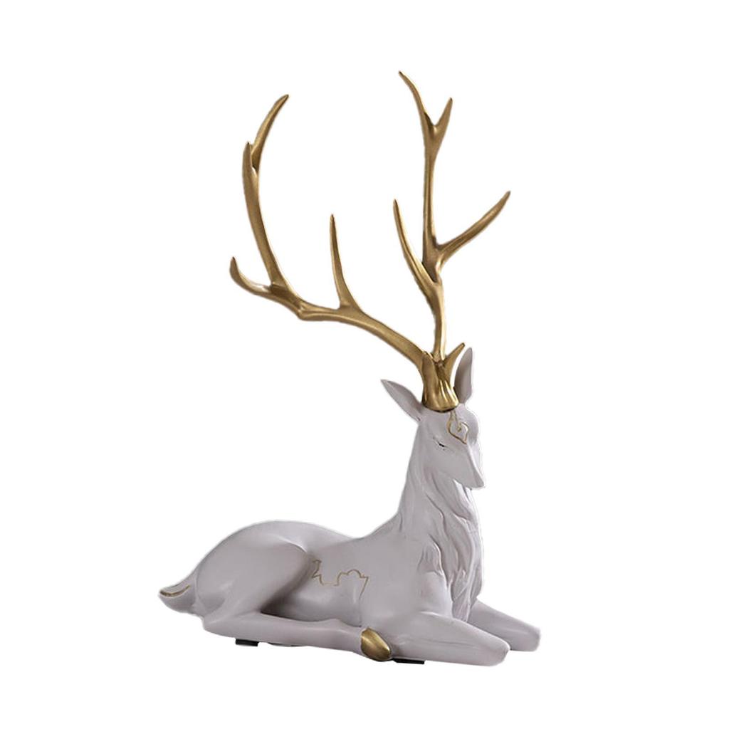 Elk Figurine Modern Resin Collectible Art Crafts Deer Statue Desktop Ornament for Bookshelf Fireplace Living Room Office Shelf