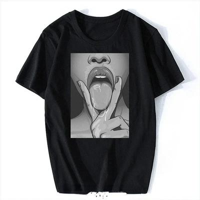 Grafik Tops Streetwear T-Shirts Punk Zunge Nasty Sexy Tumblr T-Shirt Babe Hentai T-Shirt Trend Tops Beliebtes Gothic Shirt