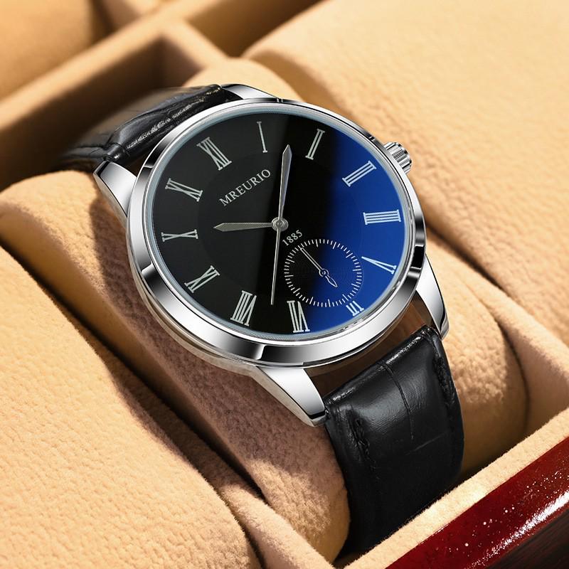 Men's Blue Leather Strap Fashion Wristwatch