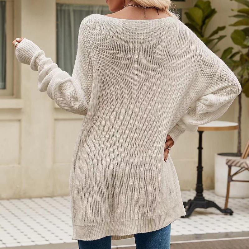 IHUASU Damen Herbst- und Wintermode Einfarbig Knopf Seilstrick Lockerer Pullover