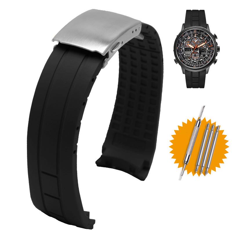 Arc Rubber Watchband for Citizen Sky Eagle Mido Helmsman M005 Waterproof Black Blue Silicone Strap Bracelet with Tools 22 23mm