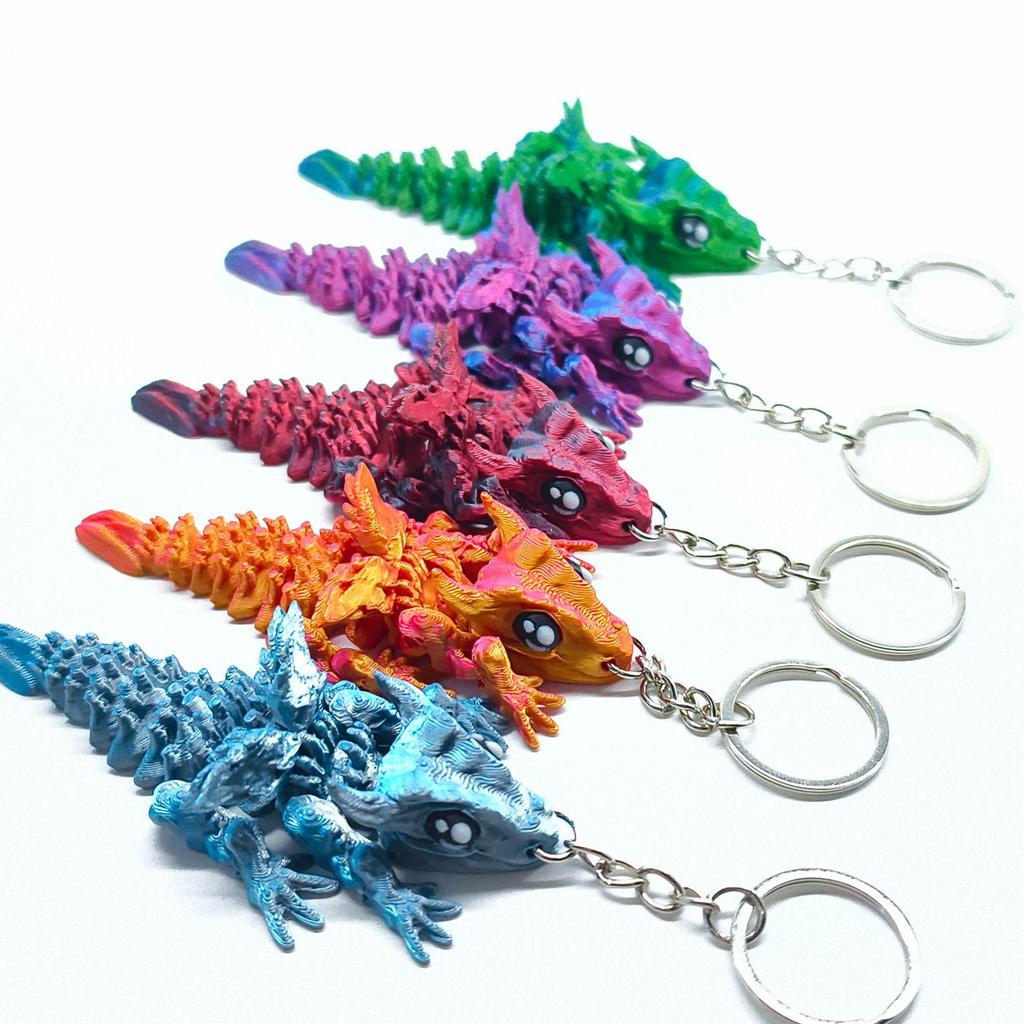 Articulated 3D Printed Baby Dragon Keychain: Shining Decompression Toy & Handicraft Gift Ornament