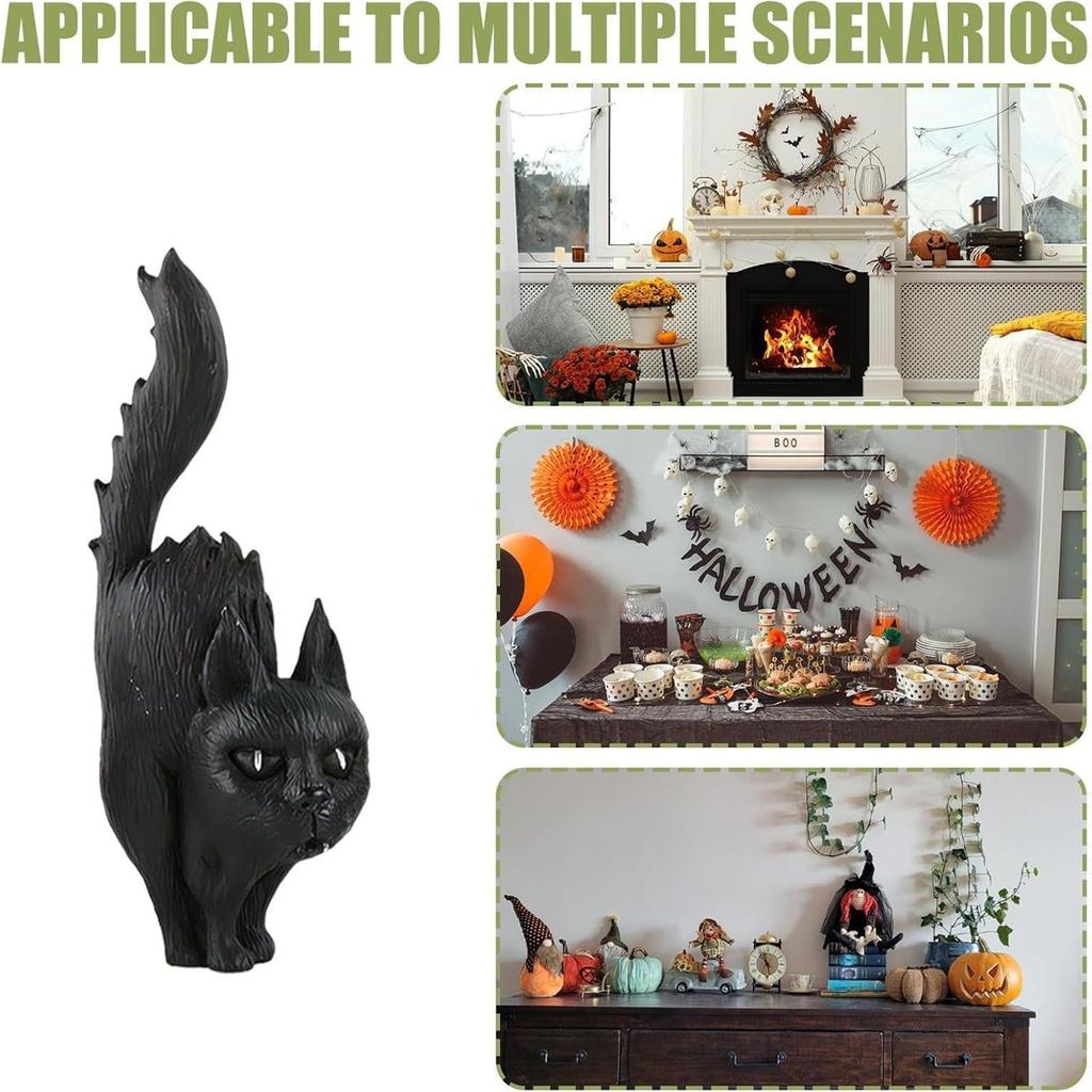 Halloween Miniature Resin Scary Cat Tabletop Decoration , Living Room Haunted House Party Tabletop Centerpiece Halloween Statue