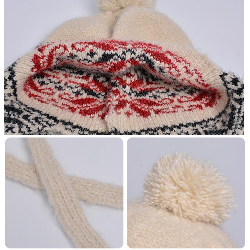 Zimowa czapka ochronna na uszy damska, odporna na zimno, ciepła czapka typu bomber, kolorowa, w paski, dzianinowa, wełniana czapka
