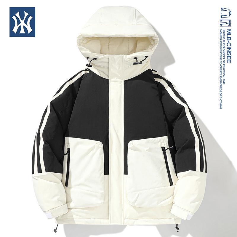 Winter Windproof Unisex Down Jacket - MLB & NY Collaboration, 90% White Duck Down, Color Block, Men's Trendy Coat