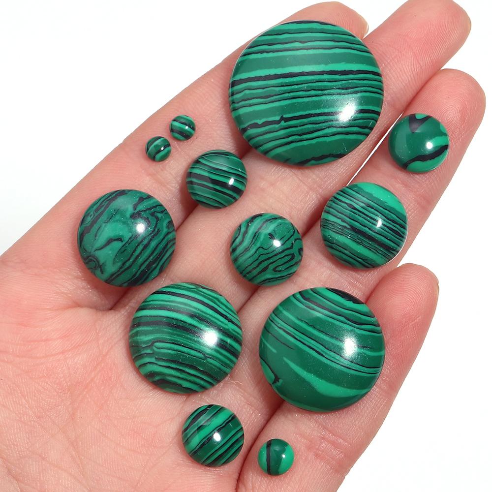 Malachite Natural Stone Beads Cabochon For Jewelry Makin Round Flat Loose Spacer Beads DIY Bracelet Necklace Accessories