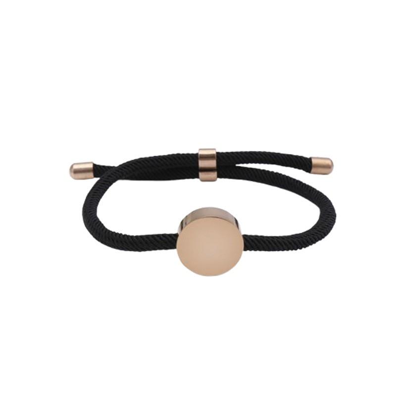 Adjustable Handmade Braided Bracelet With Engravable Round Charm Titanium Steel Unisex Couple Jewelry