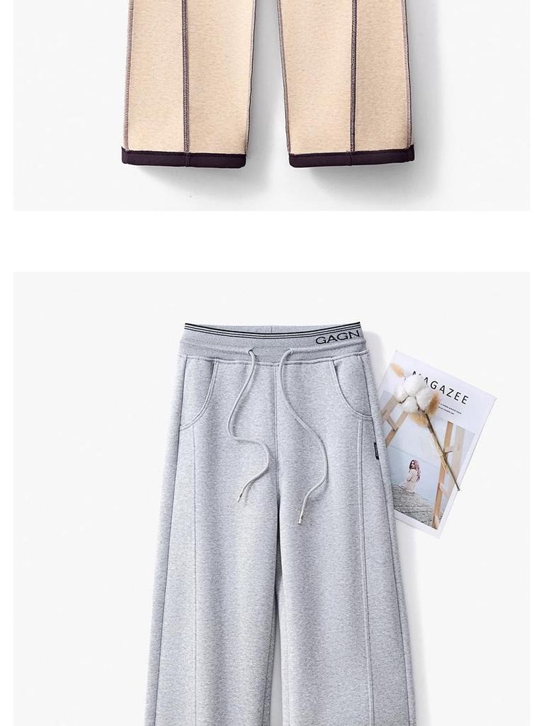 GAGN Women's Gray Wool Wide-Leg High-Waisted Casual Trousers