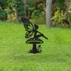 DDPNKL 1pc Art Deco Fairy on Mushroom Garden Stake, Metal Silhouette Decor, Floor Mount, Fairy Tale Theme, Flower Pot Decoration