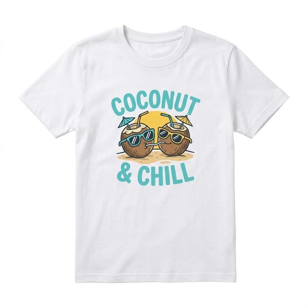Funny Coconut and Chill T-Shirt - Tropical Summer Vacation Beach Tee S