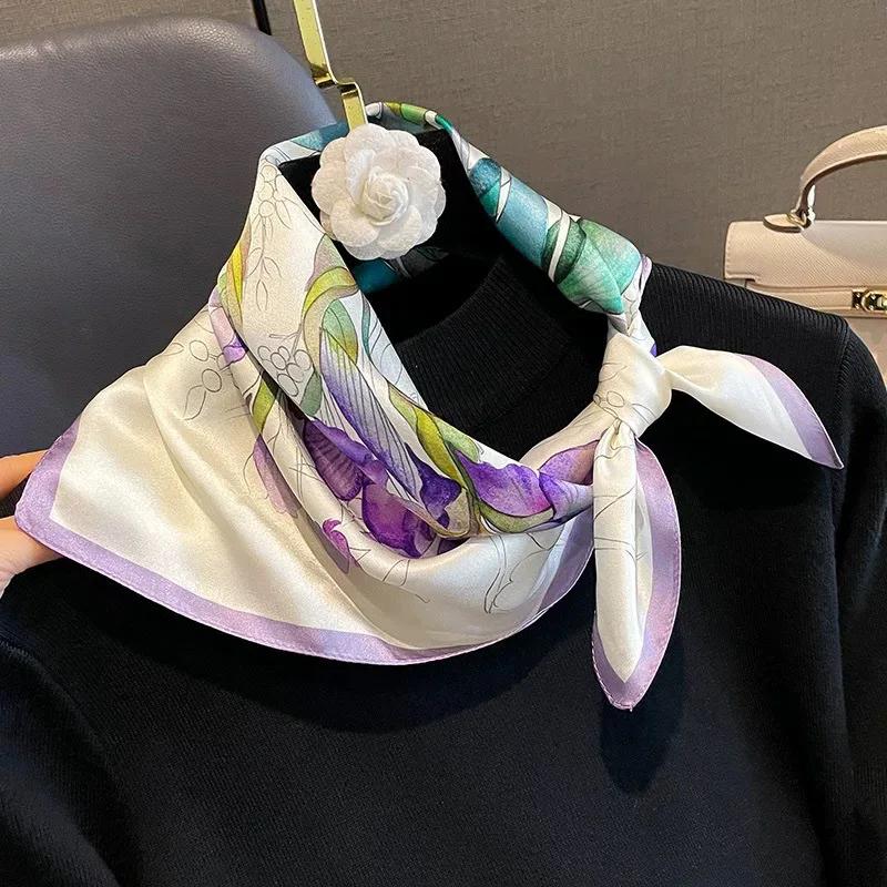 Yiran Shoe Industry Women's Natural Real Silk Scarf Bandana Square Scarves Wrap Kerchief Fashion Luxury Summer Beach High Quality Hijab 53Cm 53Cm