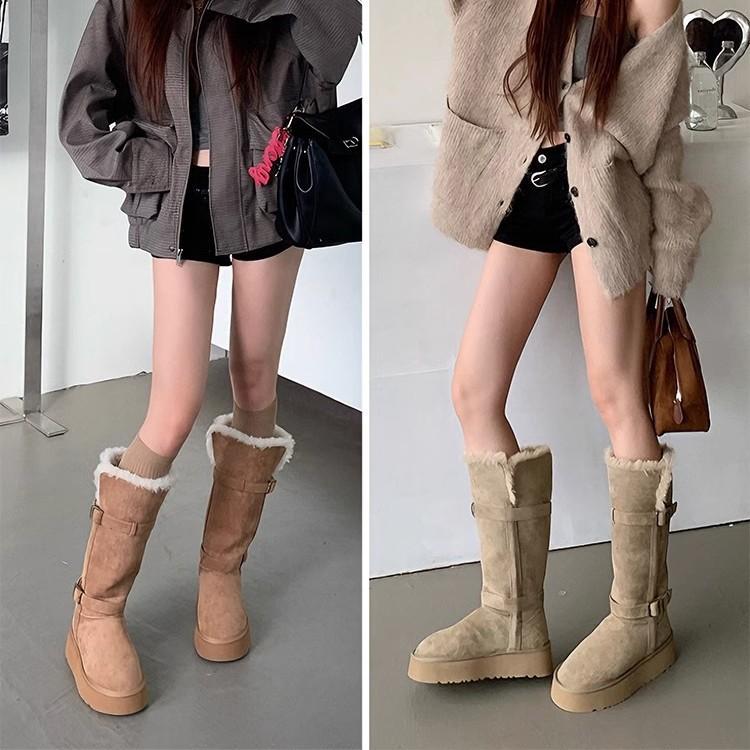 Two Wear Snow Boots Women's 2025 New Winter Fur Integrated Thick-soled Piled Thickened Boots Warm Snow Cotton