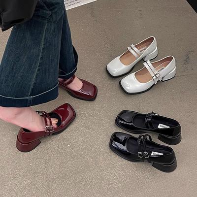 Französisch Dicke Ferse Temperament Retro Einzelne Schuhe Damen 2025 Frühling und Sommer Neue Mode Sanfte Quadratische Zehenpartie Flacher Ausschnitt Mary Jane Schuhe Tide