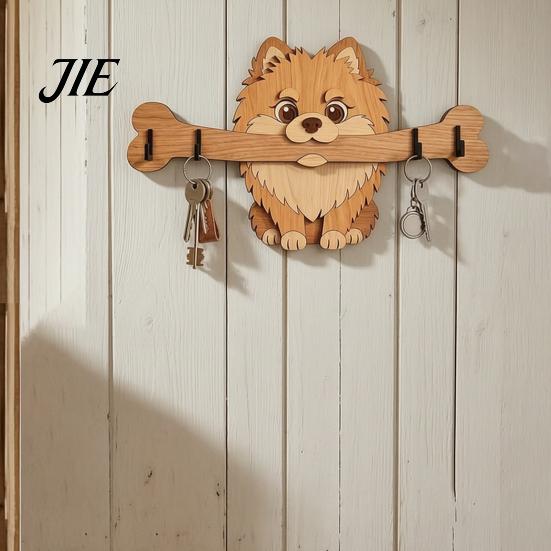 Decorazione Rustica Porta Chiavi da Parete in Legno, Gancio da Ingresso a Forma di Cane che Tiene un Osso, Organizer da Parete per Casa, Cucina, Corridoio,