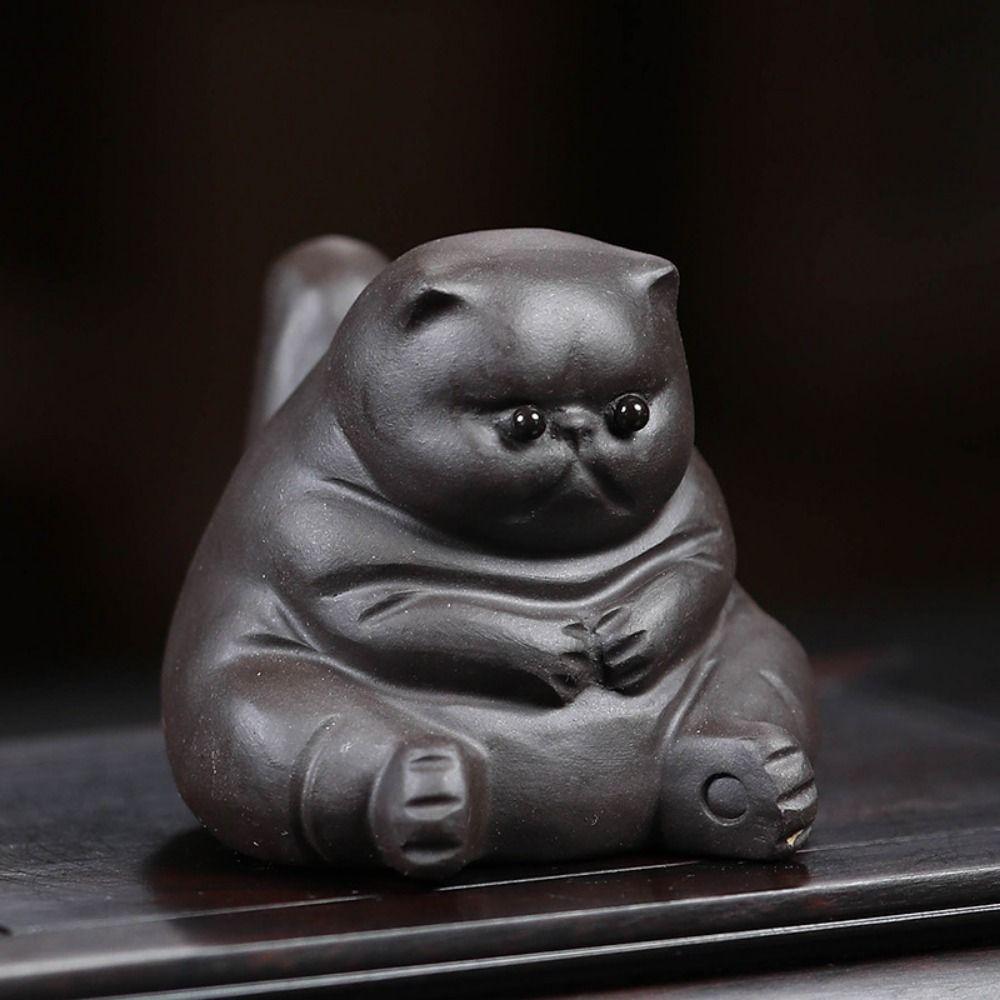 Small Cat Tea Pet Cute Animal Figurines Interesting Purple Clay Cat  Household