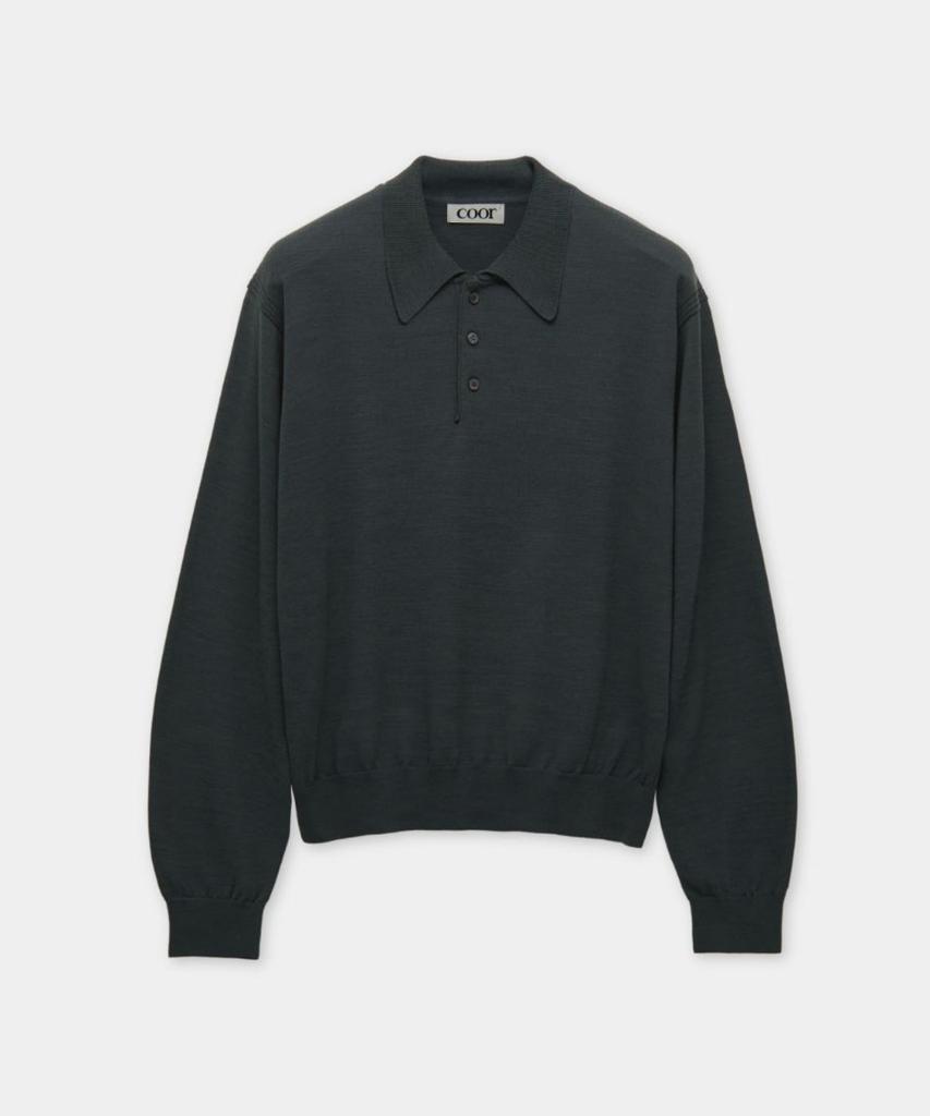Kueo Extra Fine Merino Wool Collar Knit (Dark Grayish Green)