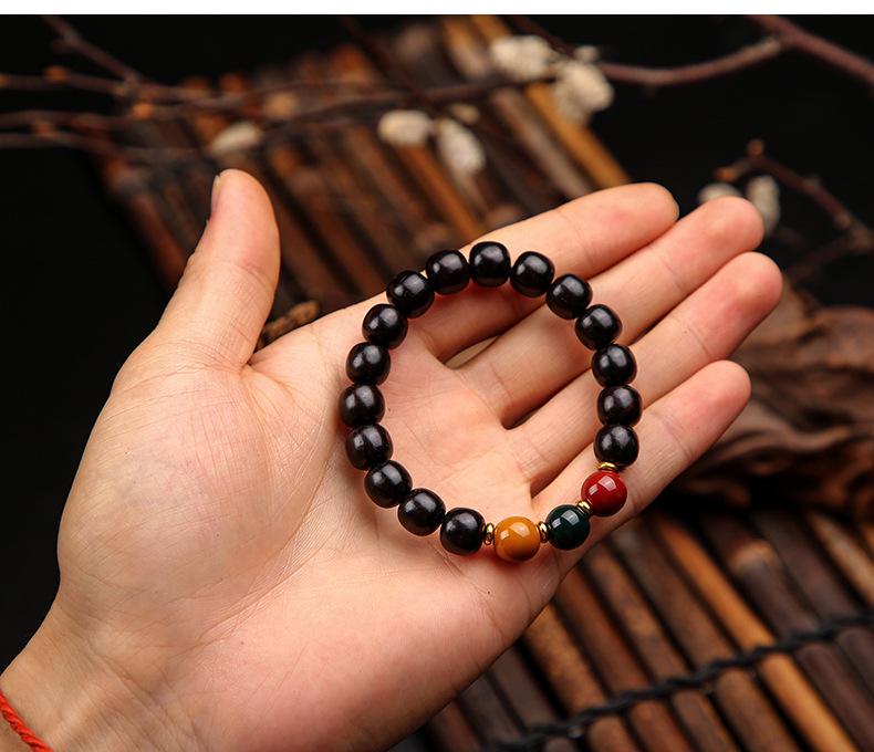 Prosperity Path Black and Triple-Color Sandalwood Buddhist Bead Bracelet - Authentic Old Material